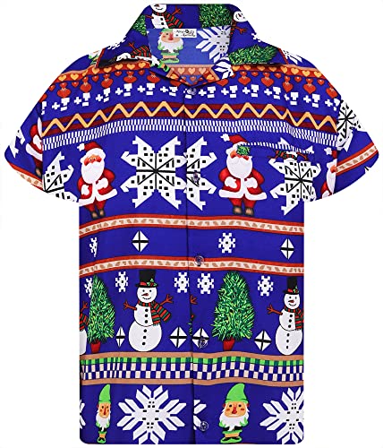 King Kameha Funky-Hawaii-Hemd, Weihnachten, Herren, Kurzarm, Christmas-Rows, Blau, 4XL von King Kameha