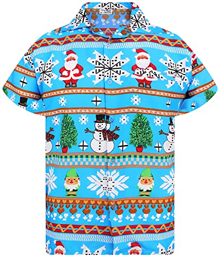 King Kameha Funky Hawaiihemd, X-Mas Weihnachten, Herren, Kurzarm, Christmas Rows, Eisblau, 4XL von King Kameha