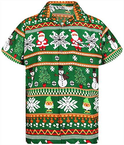 King Kameha Funky Hawaiihemd, X-Mas Weihnachten, Herren, Kurzarm, Christmas Rows, Grün, L von King Kameha