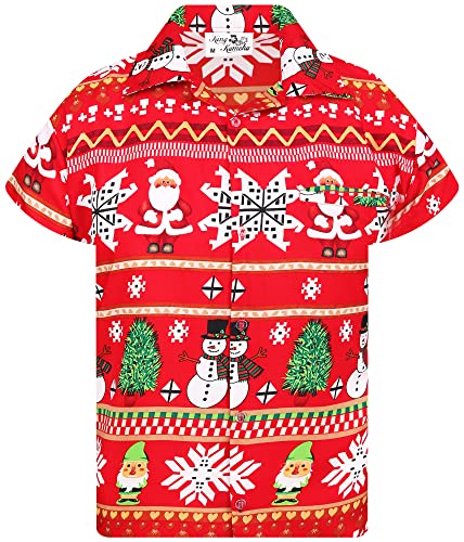 King Kameha Funky Hawaiihemd, X-Mas Weihnachten, Herren, Kurzarm, Christmas Rows, Rot, 4XL von King Kameha