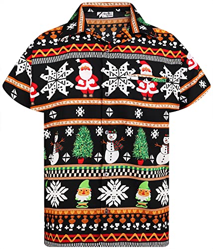 King Kameha Funky Hawaiihemd, X-Mas Weihnachten, Herren, Kurzarm, Christmas Rows, Schwarz, 4XL von King Kameha