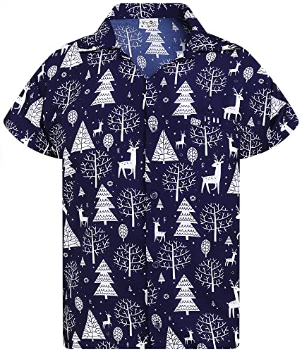 King Kameha Funky-Hawaii-Hemd, Weihnachten, Herren, Kurzarm, Christmas-Reindeer-Allover, Blau, 3XL von King Kameha