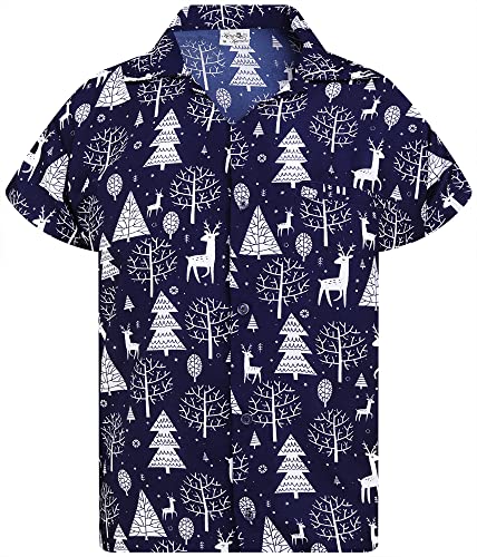 King Kameha Funky Hawaiihemd, X-Mas Weihnachten, Herren, Kurzarm, Reindeer Allover, Blau, 3XL von King Kameha