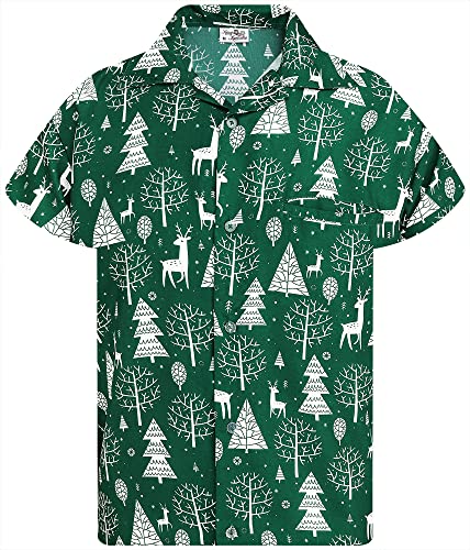 King Kameha Funky Hawaiihemd, X-Mas Weihnachten, Herren, Kurzarm, Reindeer Allover, Grün, 4XL von King Kameha