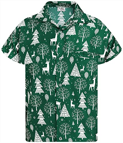 King Kameha Funky Hawaiihemd, X-Mas Weihnachten, Herren, Kurzarm, Reindeer Allover, Grün, XL von King Kameha