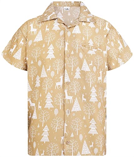 King Kameha Funky Hawaiihemd, X-Mas Weihnachten, Herren, Kurzarm, Reindeer Allover, Khaki, 6XL von King Kameha