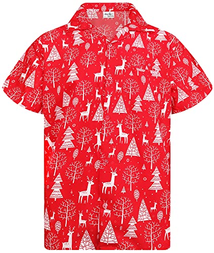 King Kameha Funky Hawaiihemd, X-Mas Weihnachten, Herren, Kurzarm, Reindeer Allover, Rot, 3XL von King Kameha