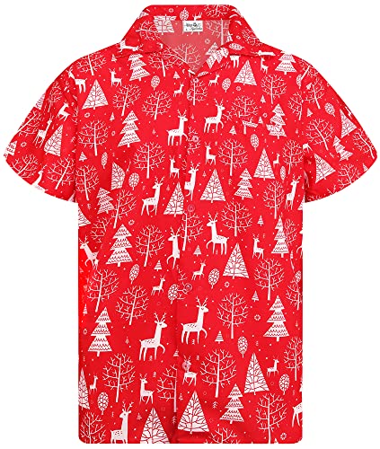 King Kameha Funky Hawaiihemd, X-Mas Weihnachten, Herren, Kurzarm, Reindeer Allover, Rot, 5XL von King Kameha