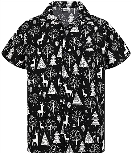King Kameha Funky-Hawaii-Hemd, Weihnachten, Herren, Kurzarm, Christmas-Reindeer-Allover, Schwarz, 6XL von King Kameha
