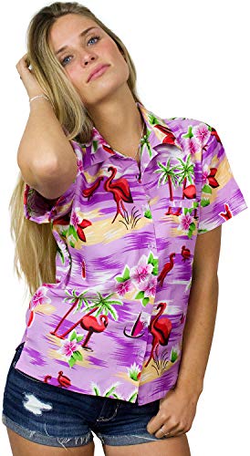 King Kameha Funky Hawaiihemd Hawaiibluse, Kurzarm, Flamingos, violett, S von King Kameha