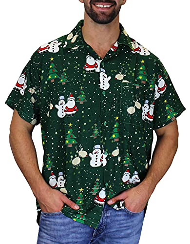 King Kameha Funky Hawaiihemd Weihnachten, Christmas Buddys, grün, 3XL von King Kameha