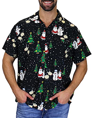 King Kameha Funky-Hawaii-Hemd, Weihnachten, Herren, Kurzarm, Christmas-Buddies, Schwarz, 6XL von King Kameha