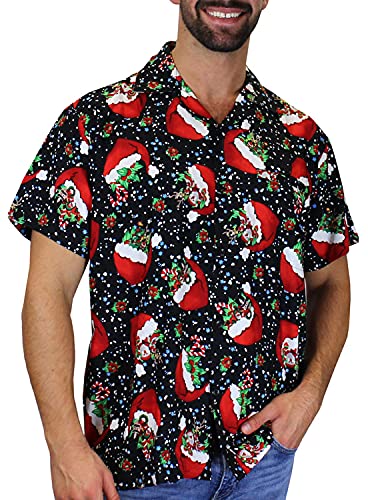 King Kameha Funky Hawaiihemd Weihnachten, Christmas FlyingHats, schwarz, 3XL von King Kameha