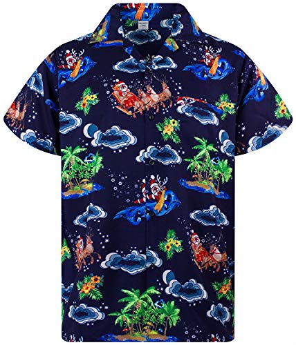 King Kameha Funky-Hawaii-Hemd, Weihnachten, Herren, Kurzarm, Christmas-Island, Multi-Blau, 4XL von King Kameha