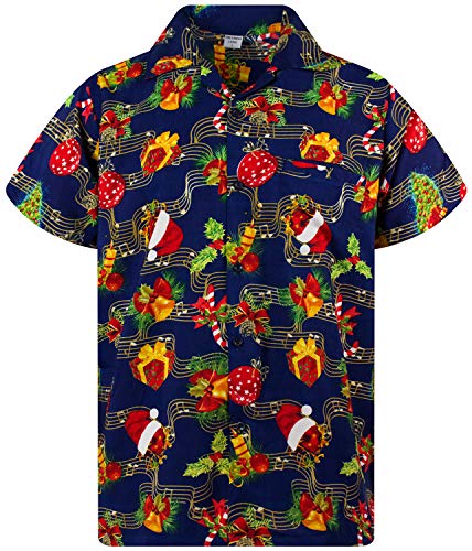 King Kameha Funky-Hawaii-Hemd, Weihnachten, Herren, Kurzarm, Christmas-Music, Blau, S von King Kameha