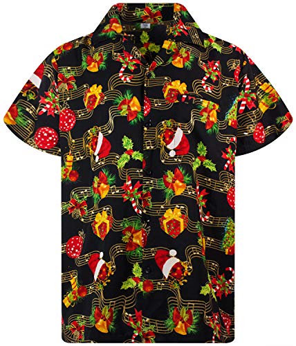 King Kameha Funky-Hawaii-Hemd, Weihnachten, Herren, Kurzarm, Christmas-Music, Schwarz, 6XL von King Kameha