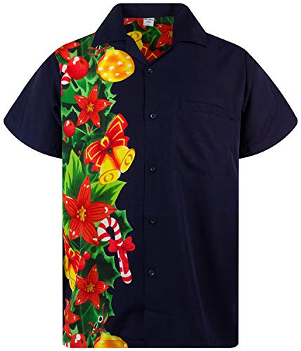 King Kameha Funky-Hawaii-Hemd, Weihnachten, Herren, Kurzarm, Christmas-Wedding, Blau, 6XL von King Kameha