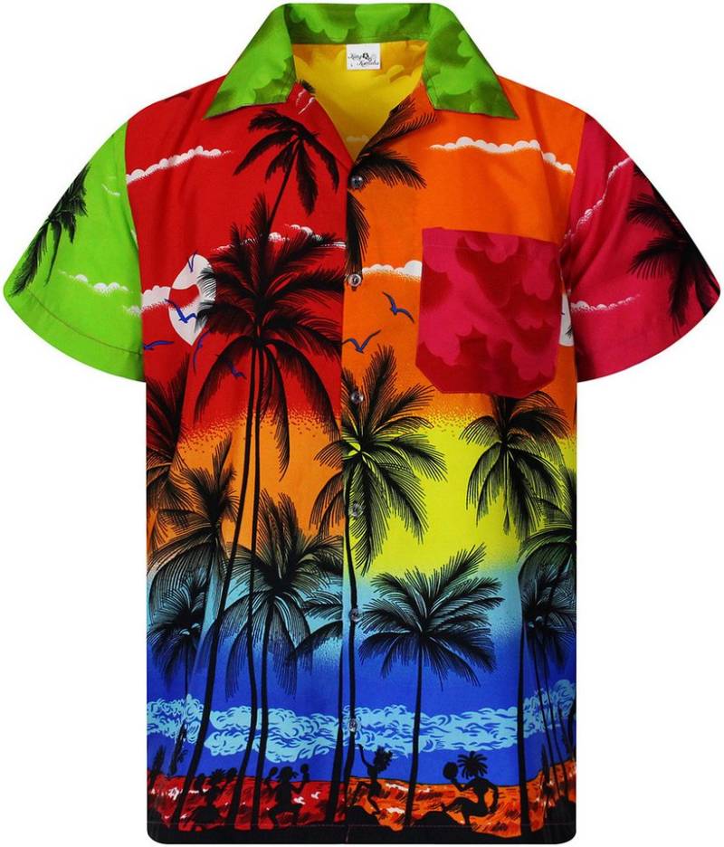 King Kameha Hawaiihemd Beach Funky Hawaii-Hemd Herren Kurzarm Front-Tasche Stylish Unisex von King Kameha