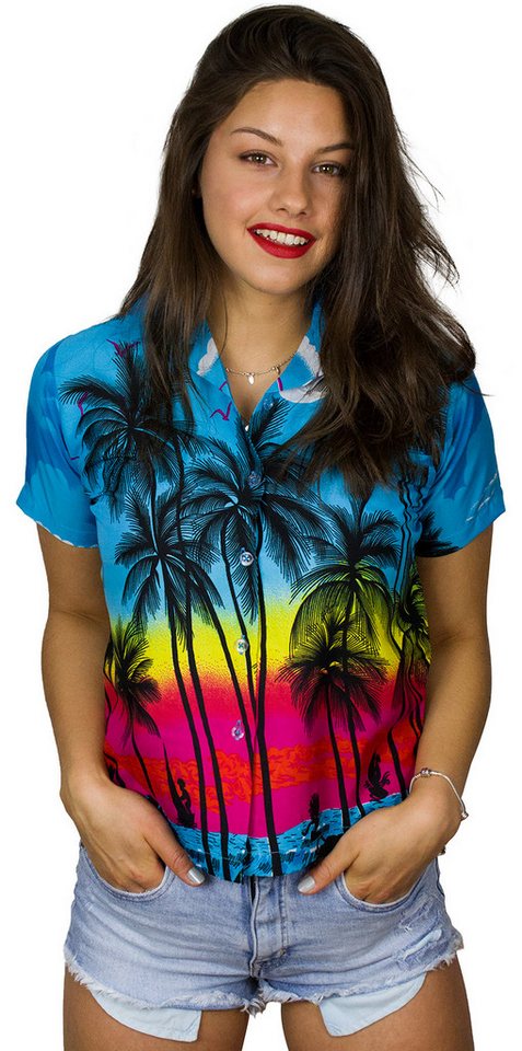 King Kameha Hawaiihemd Beach Funky Hawaiibluse Damen Kurzarm Front-Tasche Stylish von King Kameha