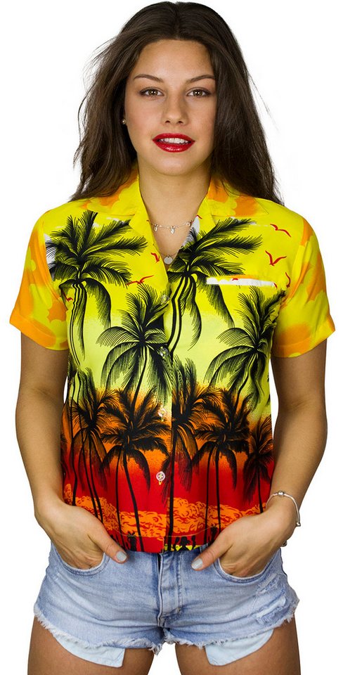 King Kameha Hawaiihemd Beach Funky Hawaiibluse Damen Kurzarm Front-Tasche Stylish von King Kameha