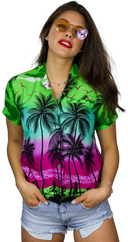King Kameha Hawaiihemd Beach Funky Hawaiibluse Damen Kurzarm Front-Tasche Stylish von King Kameha