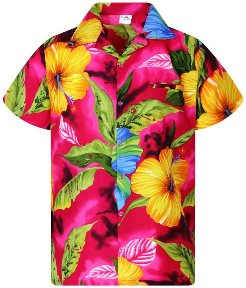 King Kameha Hawaiihemd Big Flower Funky Hawaii-Hemd Kurzarm Front-Tasche Stylish Unisex von King Kameha