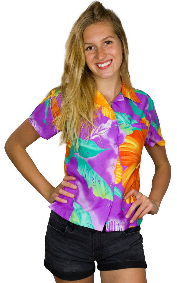 King Kameha Hawaiihemd Big Flower Funky Hawaiibluse Damen Kurzarm Front-Tasche Stylish von King Kameha