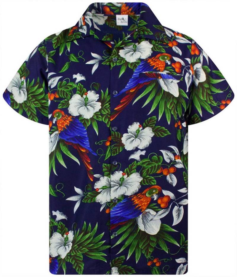 King Kameha Hawaiihemd Cherry Parrot Funky Hawaii-Hemd Herren Kurzarm Front-Tasche Stylish von King Kameha