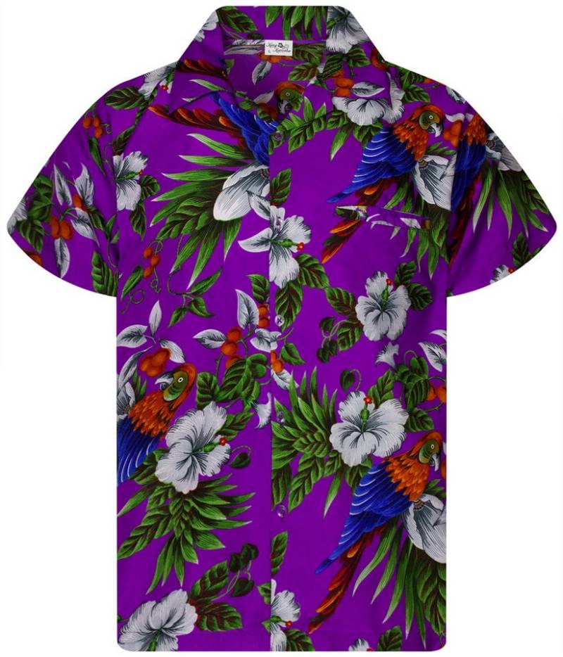 King Kameha Hawaiihemd Cherry Parrot Funky Hawaii-Hemd Herren Kurzarm Front-Tasche Stylish von King Kameha