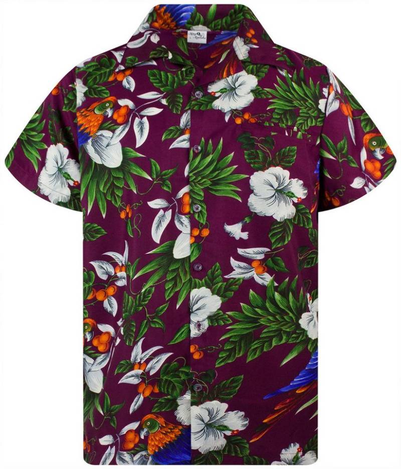King Kameha Hawaiihemd Cherry Parrot Funky Hawaii-Hemd Herren Kurzarm Front-Tasche Stylish von King Kameha
