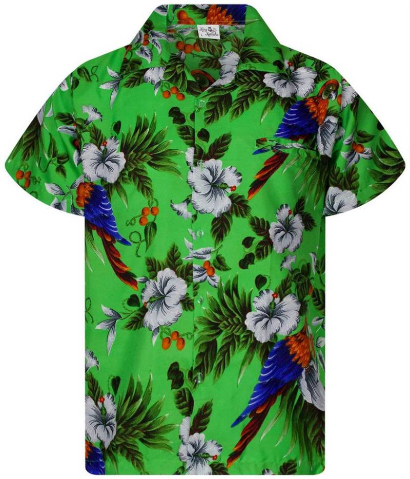 King Kameha Hawaiihemd Cherry Parrot Kids Funky Hawaii-Hemd Kinder Kurzarm Front-Tasche von King Kameha
