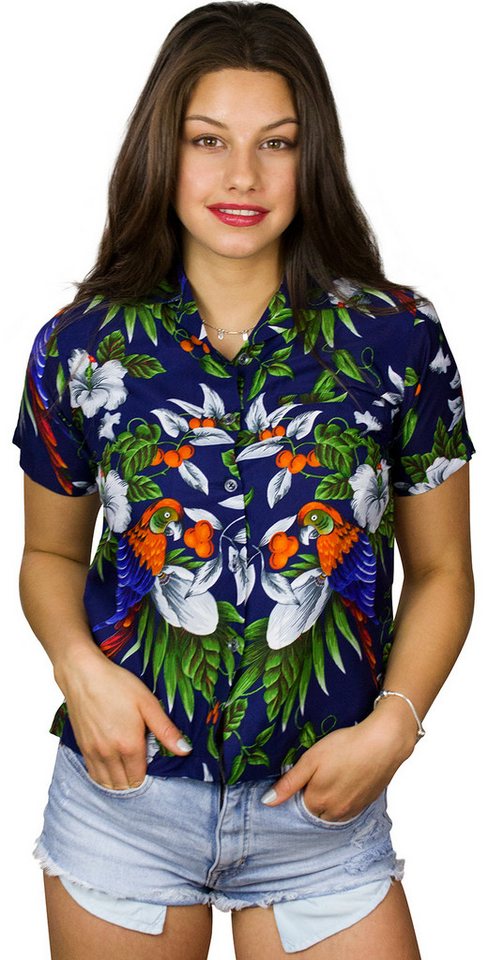 King Kameha Hawaiihemd Cherryparrot Funky Hawaiibluse Damen Kurzarm Front-Tasche Stylish von King Kameha