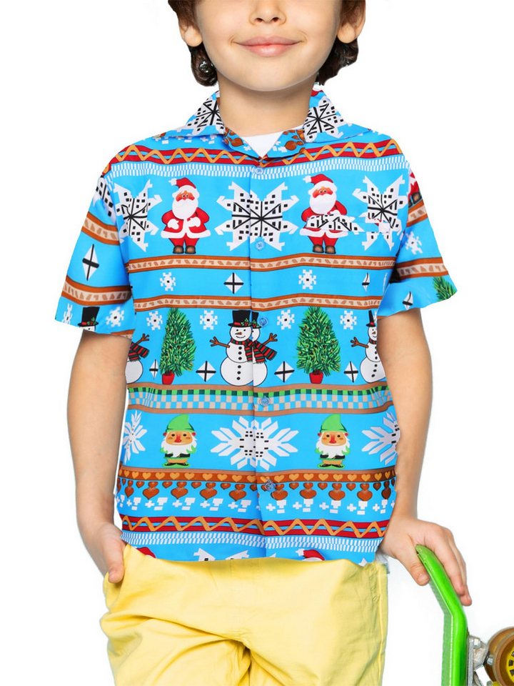 King Kameha Hawaiihemd Christmas Rows Kids Funky Hawaii-Hemd Kinder Kurzarm Front-Tasche von King Kameha