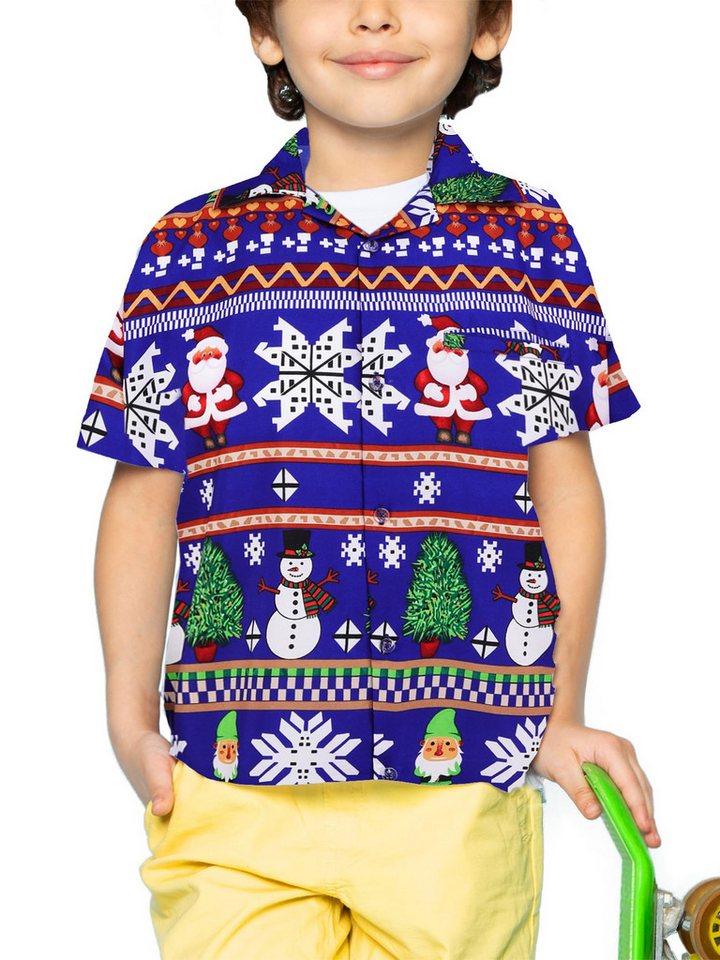 King Kameha Hawaiihemd Christmas Rows Kids Funky Hawaii-Hemd Kinder Kurzarm Front-Tasche von King Kameha