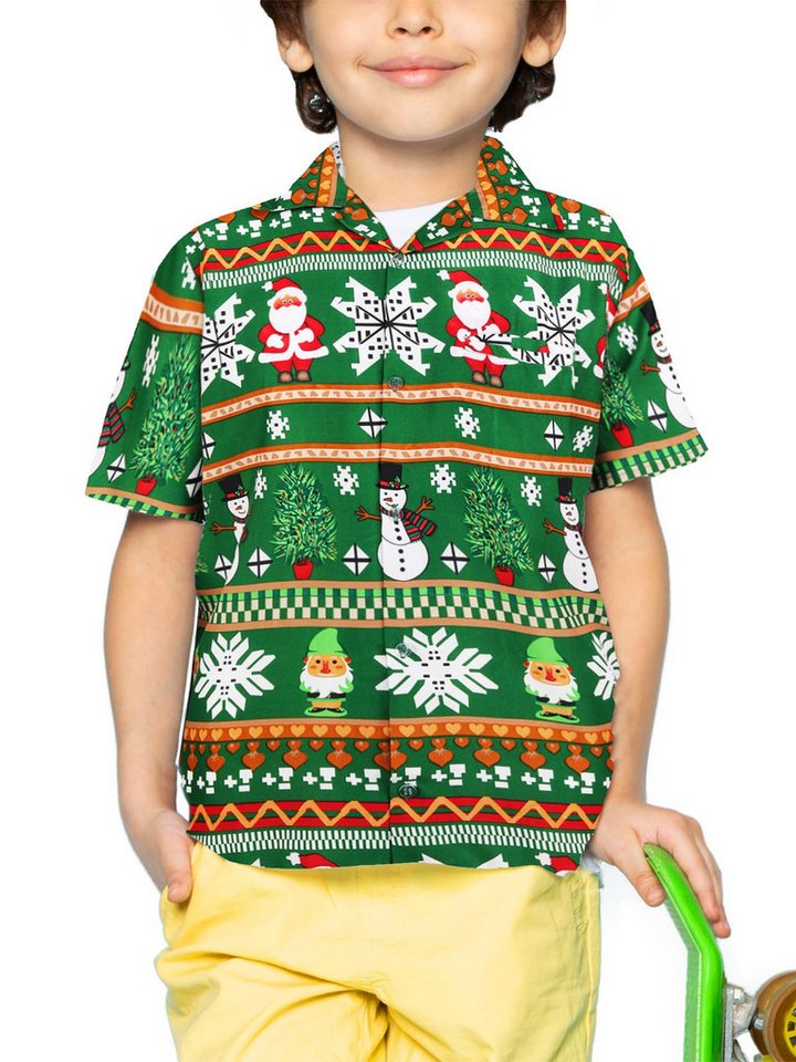 King Kameha Hawaiihemd Christmas Rows Kids Funky Hawaii-Hemd Kinder Kurzarm Front-Tasche von King Kameha