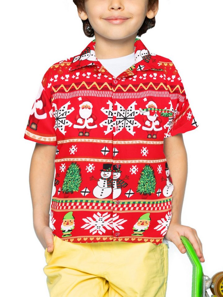 King Kameha Hawaiihemd Christmas Rows Kids Funky Hawaii-Hemd Kinder Kurzarm Front-Tasche von King Kameha