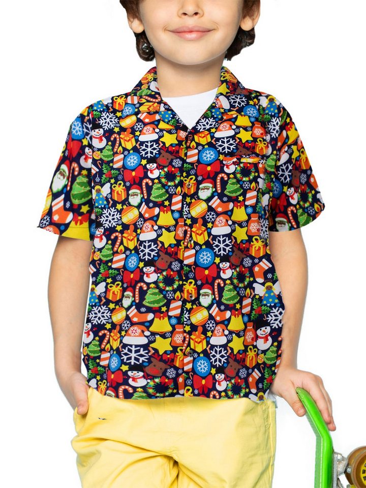 King Kameha Hawaiihemd Christmas Allover Kids Funky Hawaii-Hemd Kinder Kurzarm Front-Tasche von King Kameha