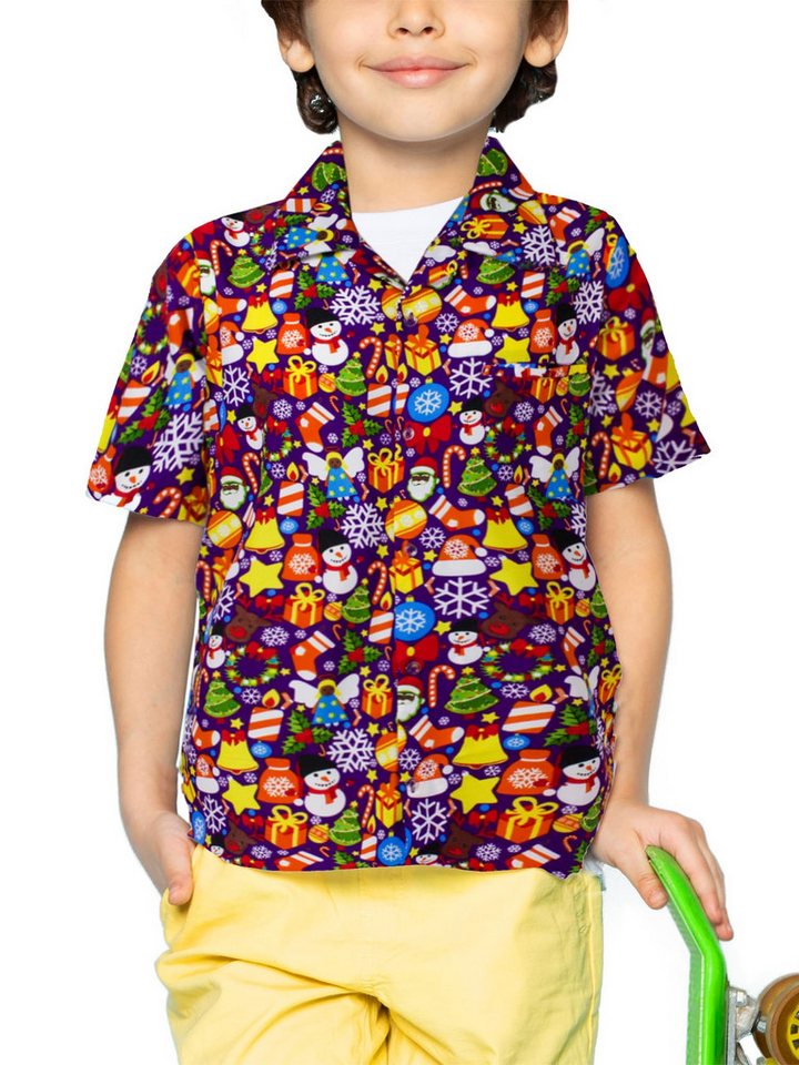 King Kameha Hawaiihemd Christmas Allover Kids Funky Hawaii-Hemd Kinder Kurzarm Front-Tasche von King Kameha