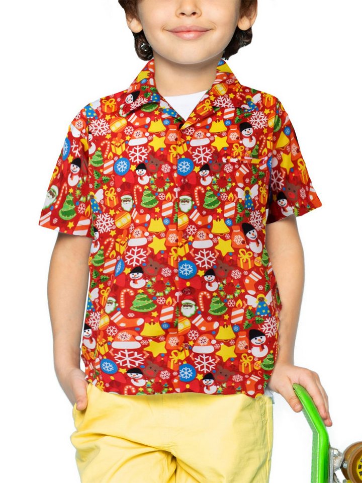 King Kameha Hawaiihemd Christmas Allover Kids Funky Hawaii-Hemd Kinder Kurzarm Front-Tasche von King Kameha