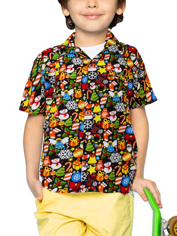 King Kameha Hawaiihemd Christmas Allover Kids Funky Hawaii-Hemd Kinder Kurzarm Front-Tasche von King Kameha