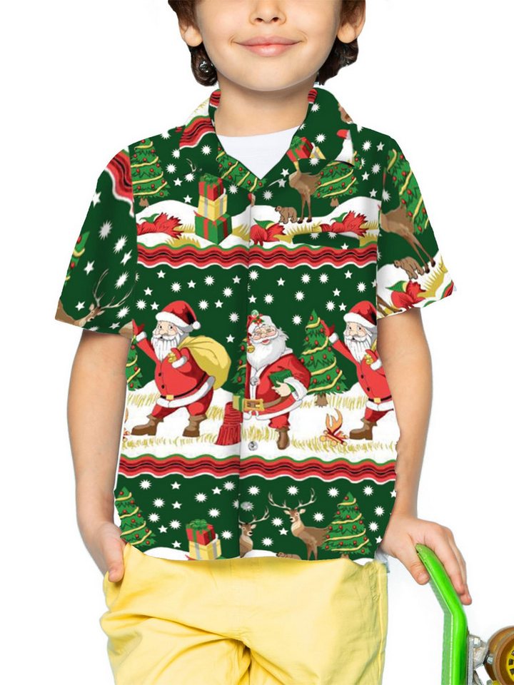 King Kameha Hawaiihemd Christmas Border Print Kids Hawaii-Hemd Kinder Kurzarm Front-Tasche von King Kameha