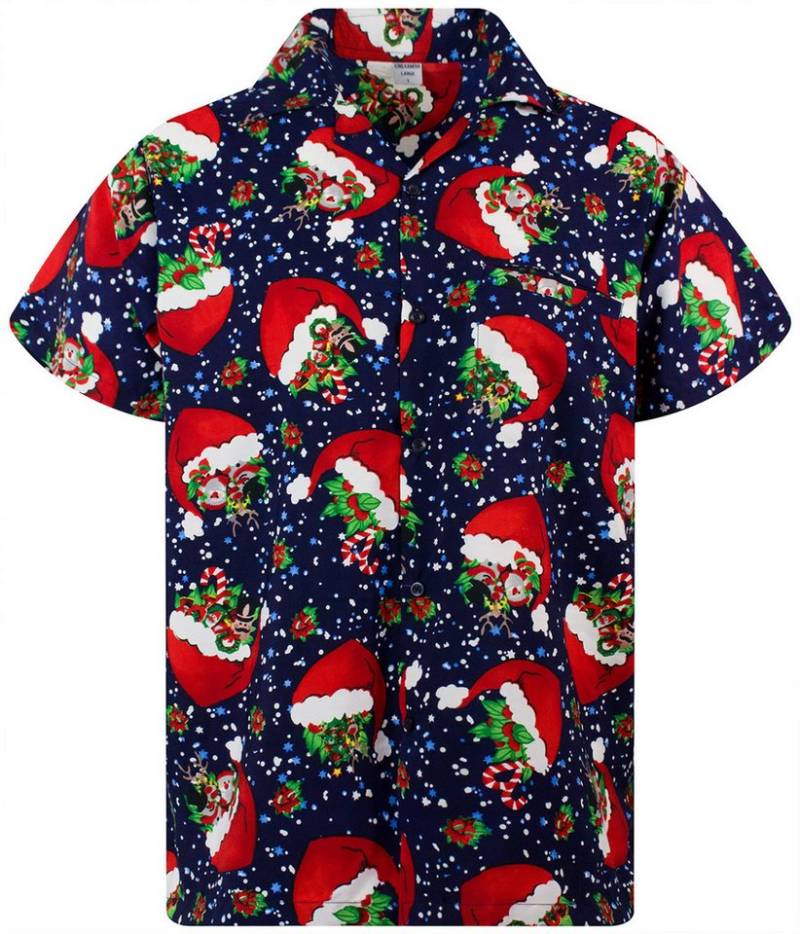 King Kameha Hawaiihemd Christmas Flying Hats Kurzarm Front-Tasche Unisex von King Kameha