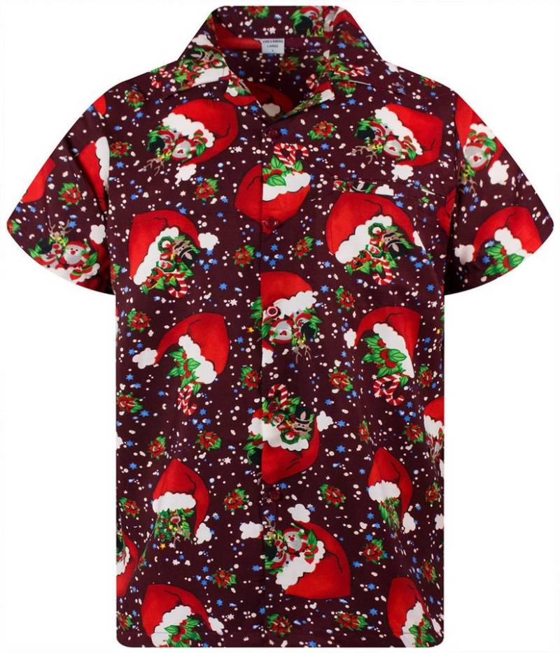 King Kameha Hawaiihemd Christmas Flying Hats Kurzarm Front-Tasche Unisex von King Kameha