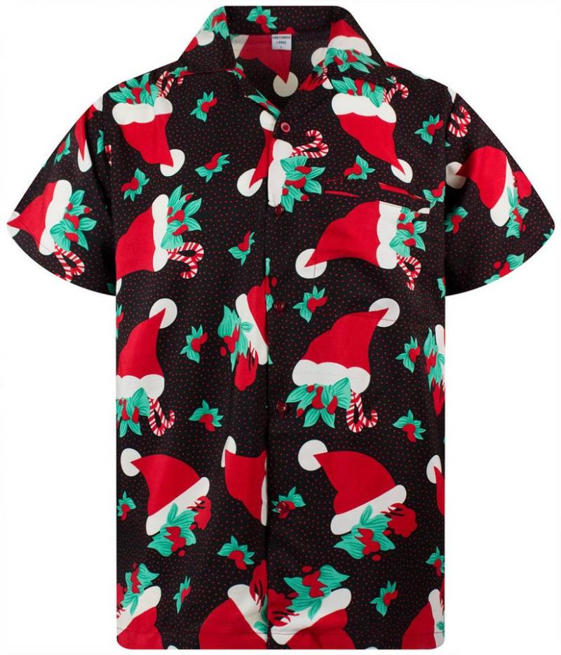 King Kameha Hawaiihemd Christmas Hats Funky Hawaii-Hemd Kurzarm Front-Tasche Unisex von King Kameha