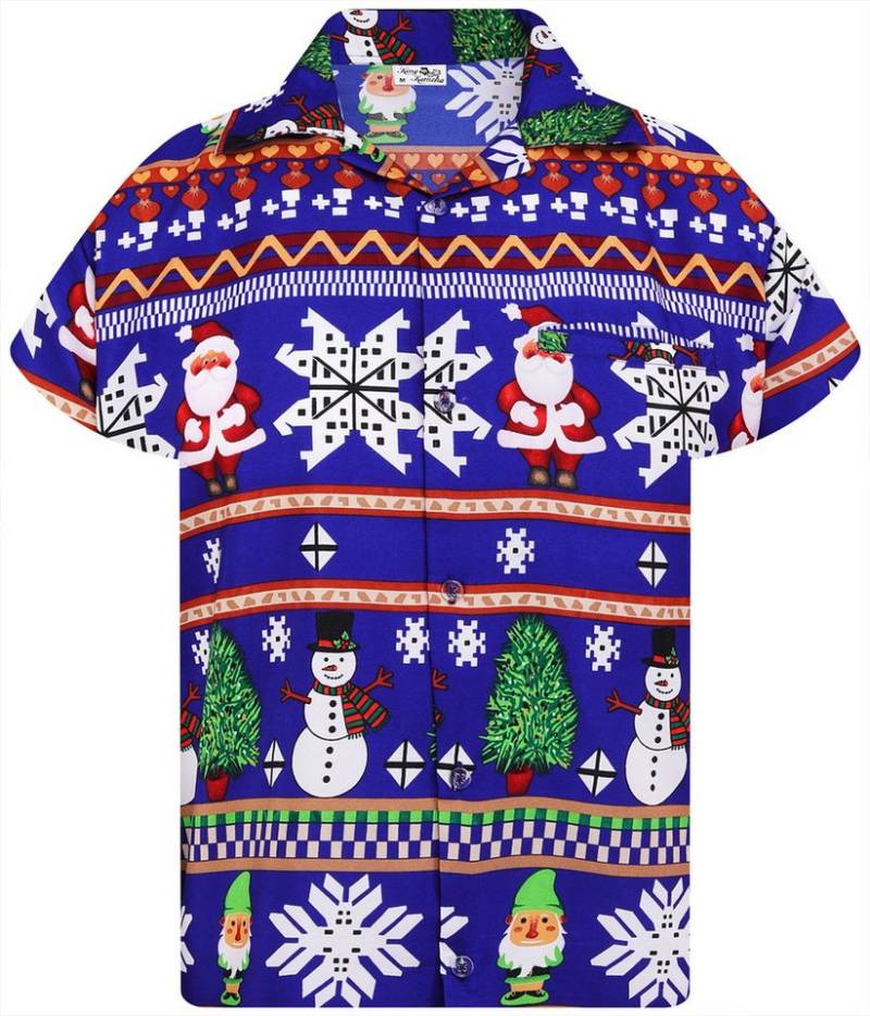 King Kameha Hawaiihemd Christmas Rows Funky Hawaii-Hemd Kurzarm Front-Tasche Unisex von King Kameha