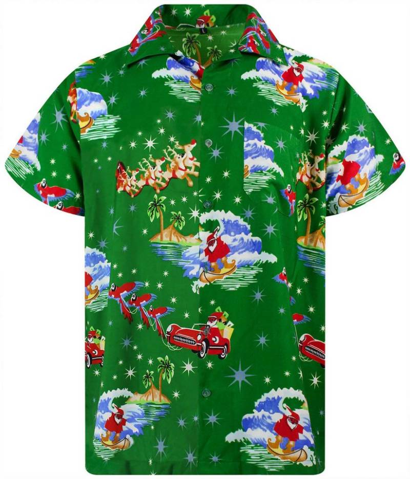 King Kameha Hawaiihemd Christmas Surf Santa Funky Hawaii-Hemd Kurzarm Front-Tasche Unisex von King Kameha