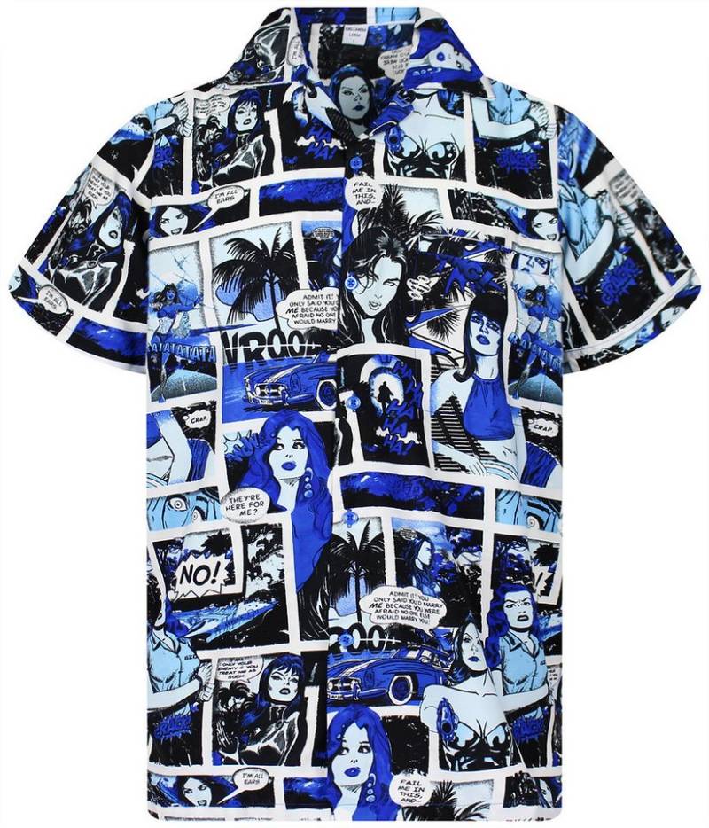 King Kameha Hawaiihemd Comic Funky Hawaii-Hemd Herren Kurzarm Front-Tasche Stylish Unisex von King Kameha