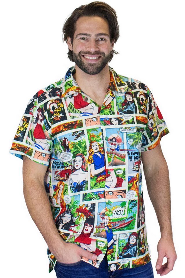 King Kameha Hawaiihemd Comic Funky Hawaii-Hemd Herren Kurzarm Front-Tasche Stylish Unisex von King Kameha