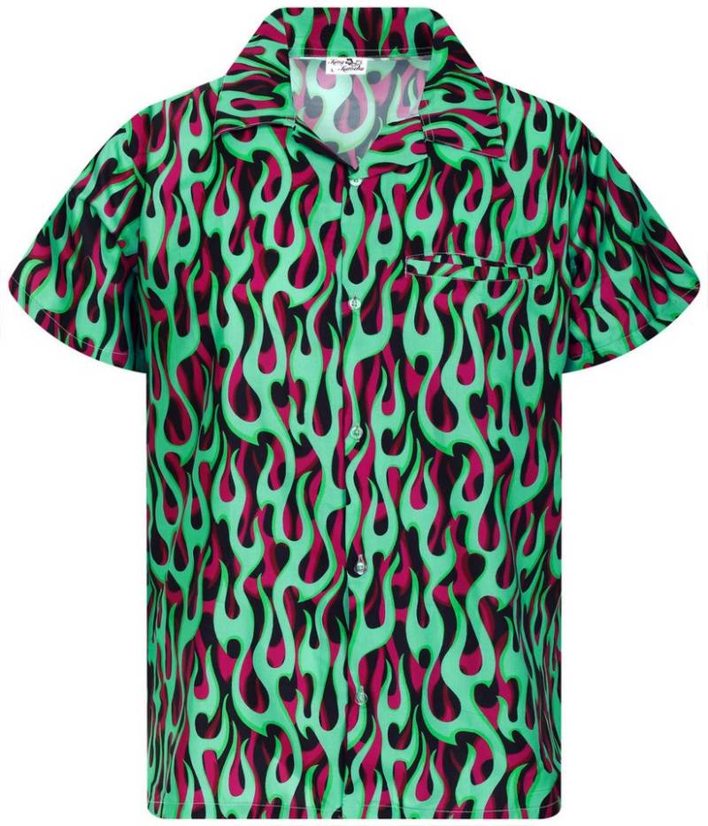 King Kameha Hawaiihemd Flames Allover Funky Hawaii-Hemd Kurzarm Front-Tasche Stylish Unisex von King Kameha