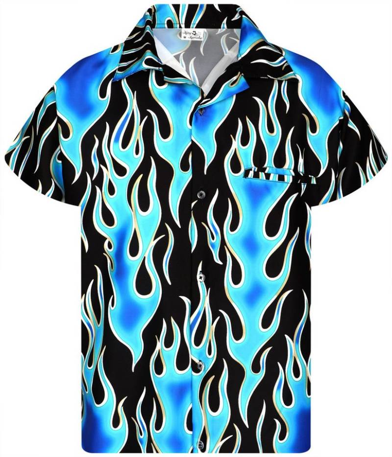 King Kameha Hawaiihemd Flames Wild Funky Hawaii-Hemd Kurzarm Front-Tasche Stylish Unisex von King Kameha